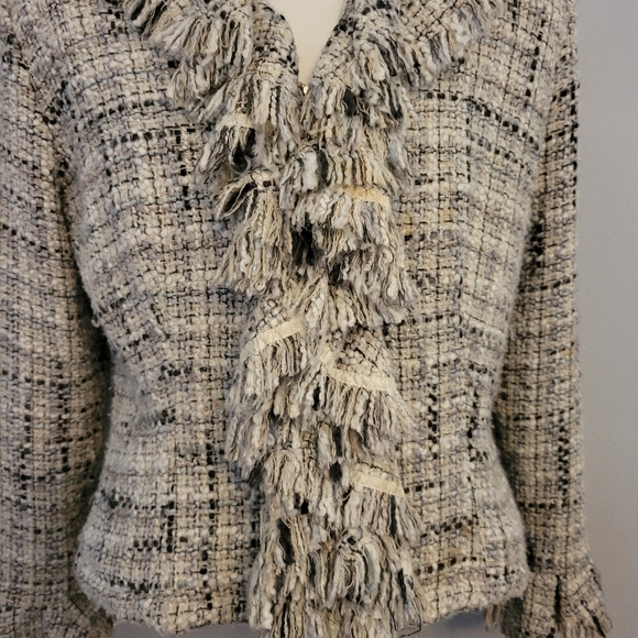 Anne Fontaine Jacket Tweed Fringe Glam Ruffle Cuff Sunny Afghan - Picture 9 of 16